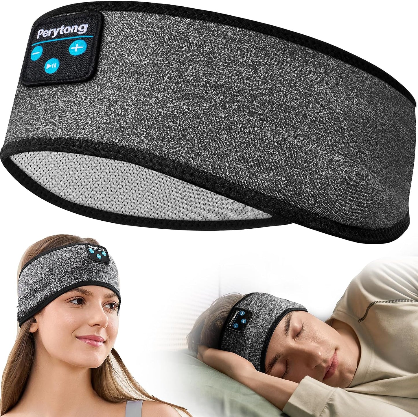 Perytong Sleep Headphones Bluetooth Wireless Sports Headband, Long Playtime Lightweight Headphones Hi-Fi Stereo Ergonomic ASMR Sleep Headphone Cool Gadget Gift for Men Women Black