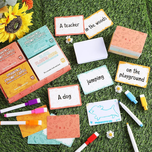 160Pcs Drawing Prompt Card for Creative Inspiration Unique Art Prompts with Characters Actions Places Include 40 Blank Dry Erase Cards Painting Ideas Game for Studio Classroom Artists Teachers Gift