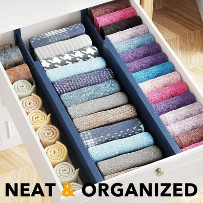 SpaceAid Bamboo 4 Pack Dresser Drawer Dividers, 4.65“ High Adjustable 12.5“-17” Drawer Organizers, Expandable Organization for Clothing, Clothes, Dressers, Black