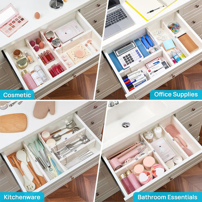 Vtopmart Drawer Dividers for Clothes 8 Pack, Adjustable 4" High Expandable from 11.3"-17" Dresser Drawer Organizer, Plastic Drawers Separators for Dresser, Baby Clothes, Kitchen and Office Storage | Adjustable Drawer Organizer, Dresser Clothes Separator,