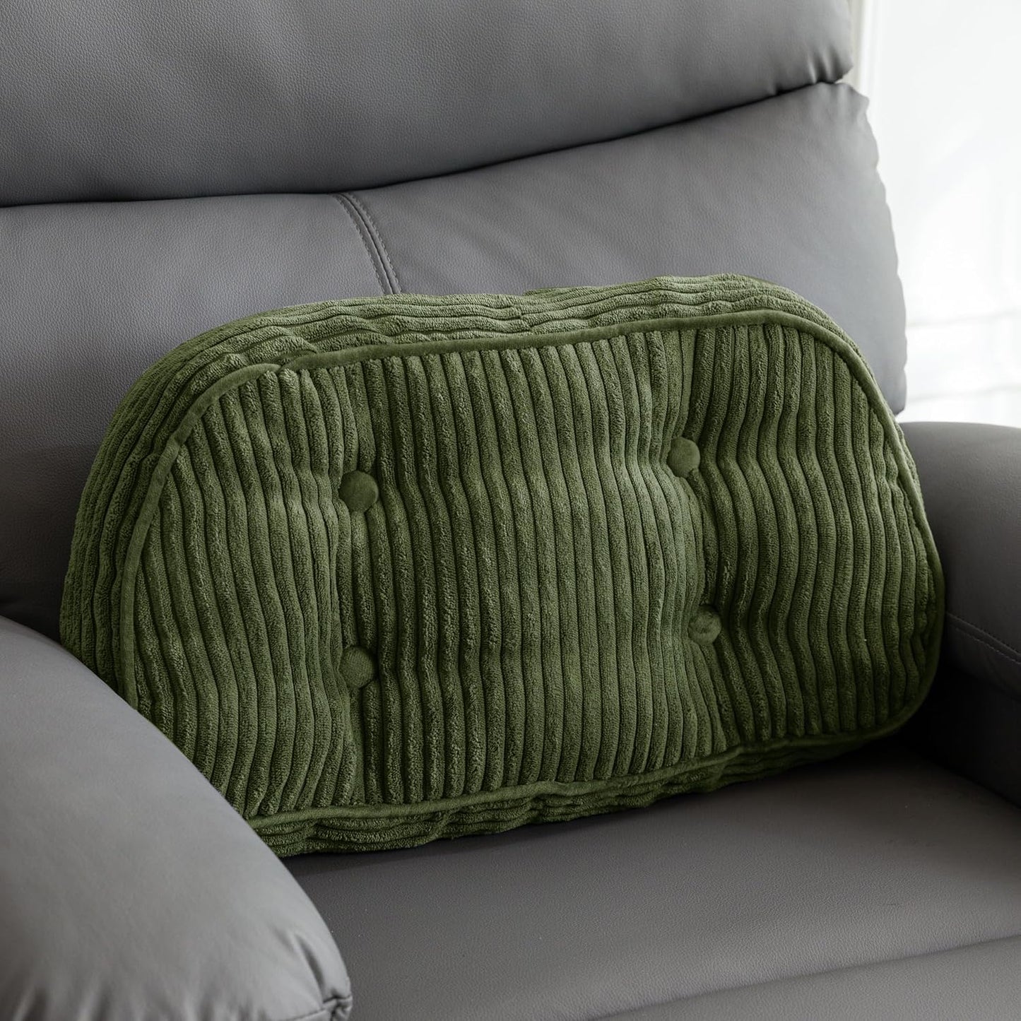 HIGOGOGO Lumbar Support Pillow for Recliner Chair/Accent Chair/Couch/Office Chair, Tufted Corduroy Back Support Cushion for Elderly, Recliner Cushions for Back Rest, Pain Relief, Reading, Dark Grey