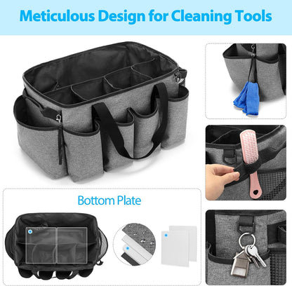 HODRANT Extra-Large Cleaning Caddy with Handles & Multi Pockets | Large Capacity Tote Bag for Cleaning Tools & Products Storage, Cleaner Organizer for Car, Home & Housekeeping Work, Gray