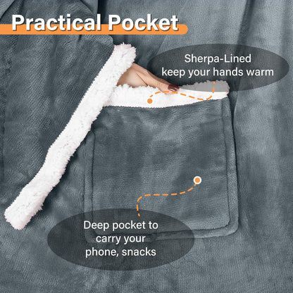 Catalonia Sherpa Wearable Blanket with Sleeves and Pocket for Adults