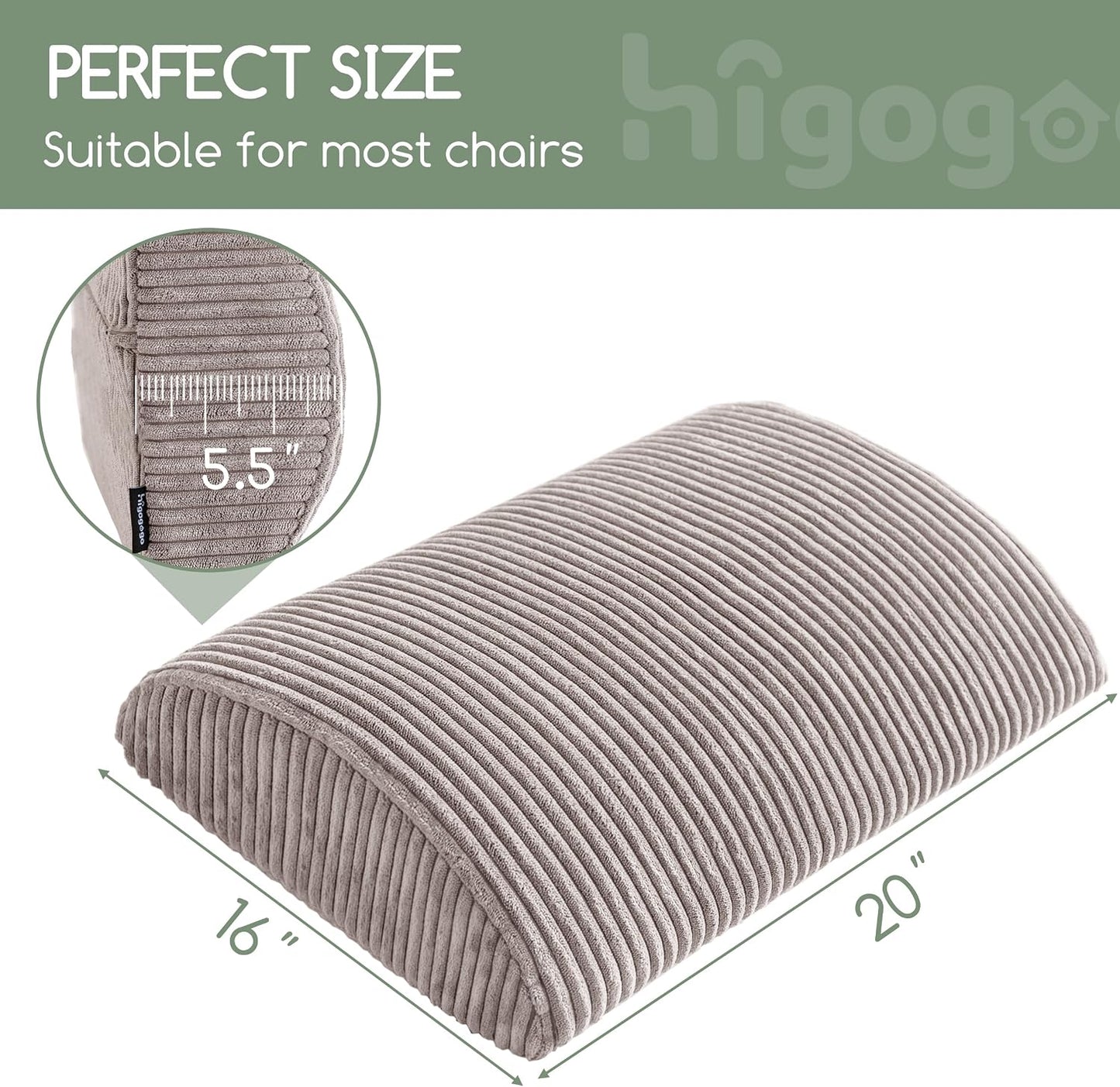 HIGOGOGO Lumbar Support Pillow for Recliner Chair/Accent Chair/Couch, Memory Foam Back Support Cushion for Elderly, Recliner Cushions for Back Rest, Pain Relief, Reading, Washable Cover, Brown