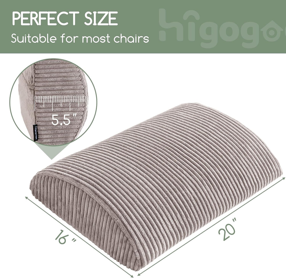 HIGOGOGO Lumbar Support Pillow for Recliner Chair/Accent Chair/Couch, Memory Foam Back Support Cushion for Elderly, Recliner Cushions for Back Rest, Pain Relief, Reading, Washable Cover, Brown