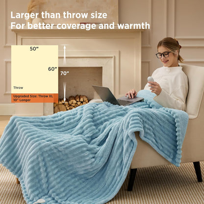 Bedsure Heated Blanket Electric Throw - Thick Striped Fast Heating Electric Blanket with Preheat Function, 6 Heat & 6 Timer (Up to 10H), 8H Auto Off, ETL Certified, Gifts for Women (50"x60", White)