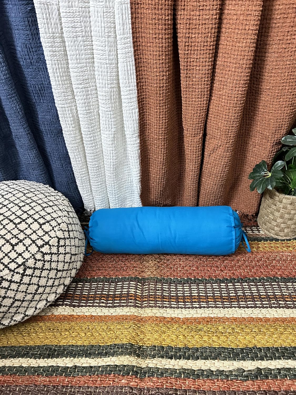 Saffron HANDICRAFTS Cotton 240TC - Bolster Cover Full Round Removable Cover for Neck Roll, Leg Rest,Yoga Practice, Meditation, Bed Sofa Couch (Teal Blue, 8"x24"(20 cm x 60 cm))