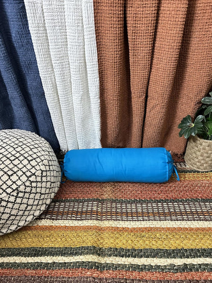Saffron HANDICRAFTS Cotton 240TC - Bolster Cover Full Round Removable Cover for Neck Roll, Leg Rest,Yoga Practice, Meditation, Bed Sofa Couch (Teal Blue, 8"x24"(20 cm x 60 cm))