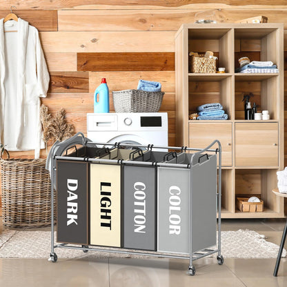 Simple Houseware 4-Bag Heavy Duty Laundry Sorter Rolling Cart, Dark Grey | Removable Bags and Lockable Wheels for Laundry Room Organization