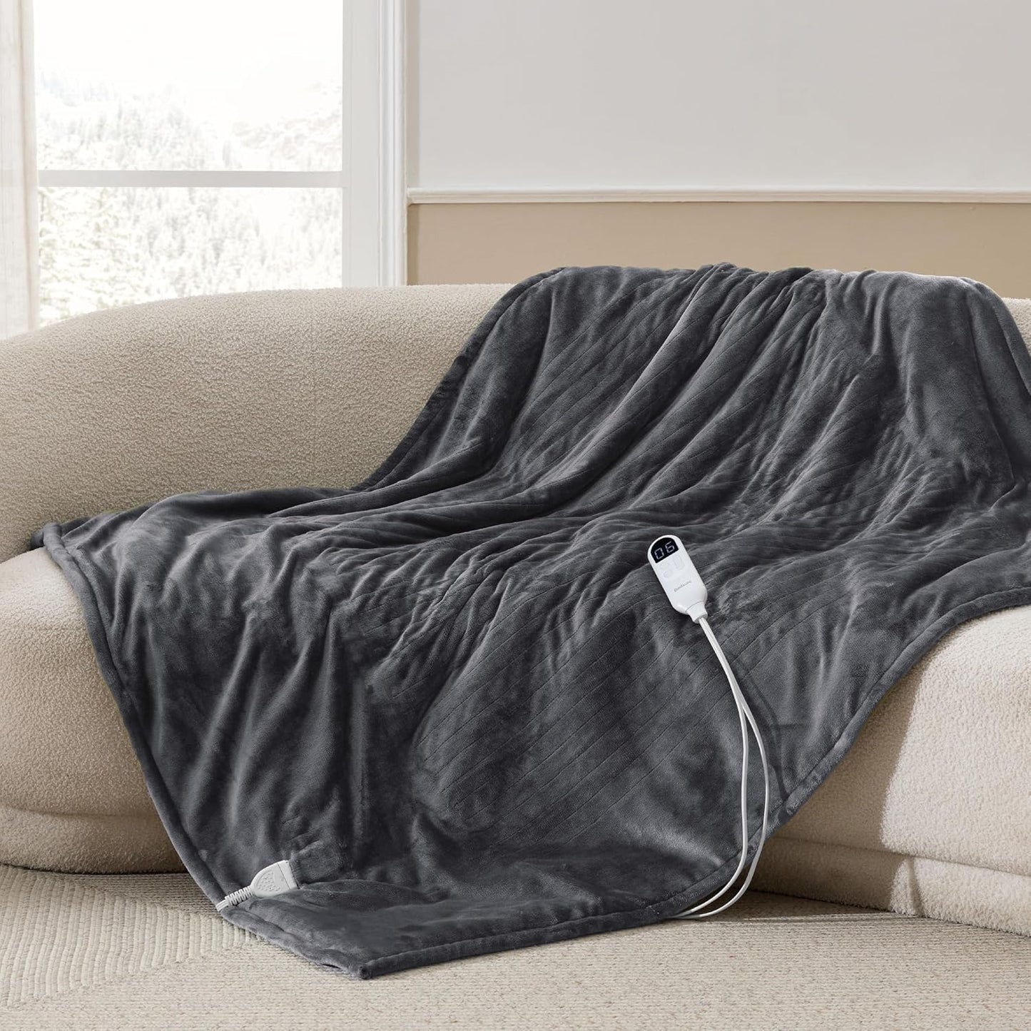 Bedsure Heated Blanket Throw Blanket with Preheat Function - Fast Heating Electric Blanket, Soft Flannel Throw with 6 Time Settings(Up to 10H), 6 Heating Settings, Gifts for Grandma (50"x60", Grey)
