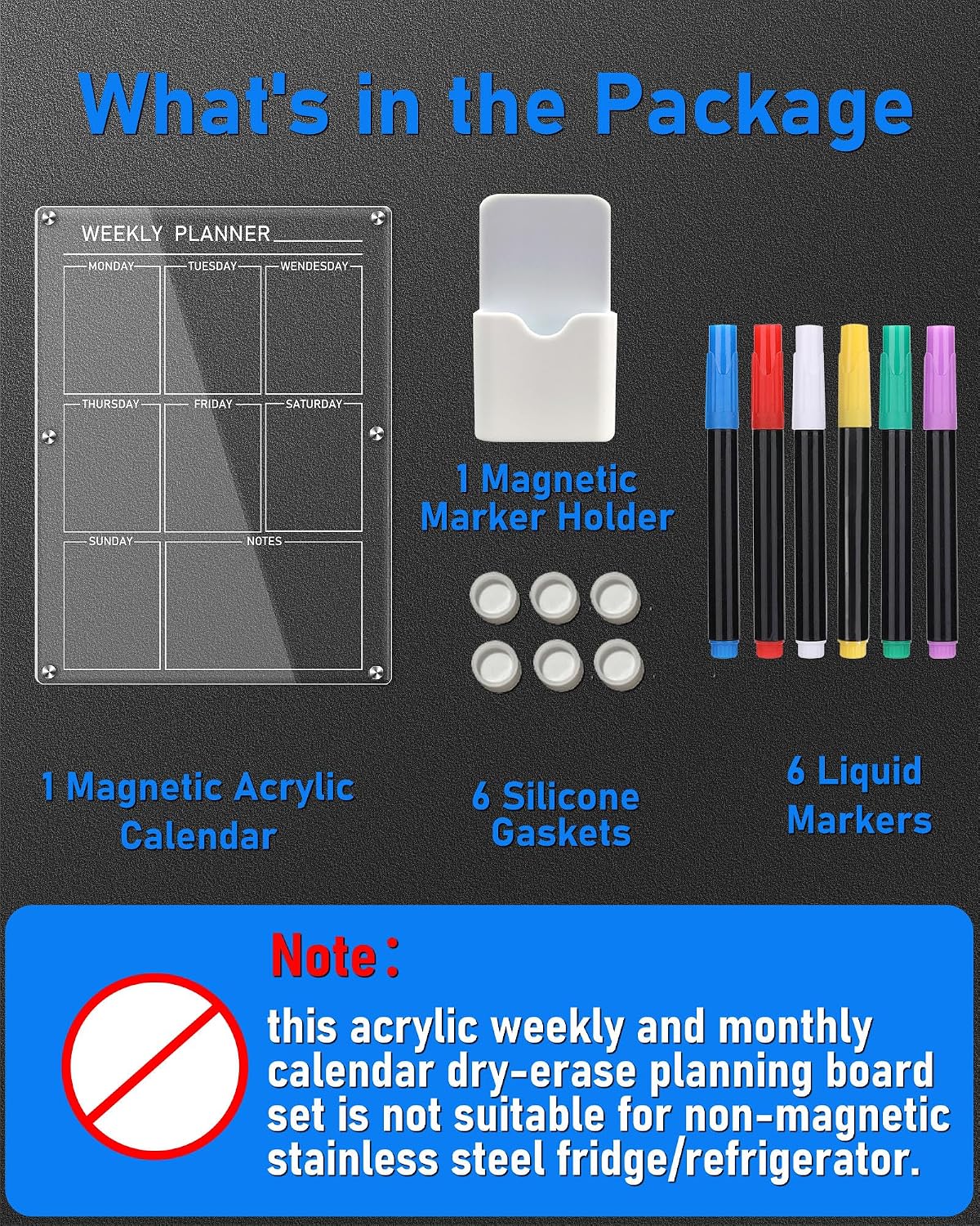 Weekly Acrylic Magnetic Calendar Dry Erase Board for Fridge, 12x16 in | Clear Weekly Planner Whiteboard for Refrigerator, Durable Material, Powerful Magnets, Smooth Writing and Easy Cleaning