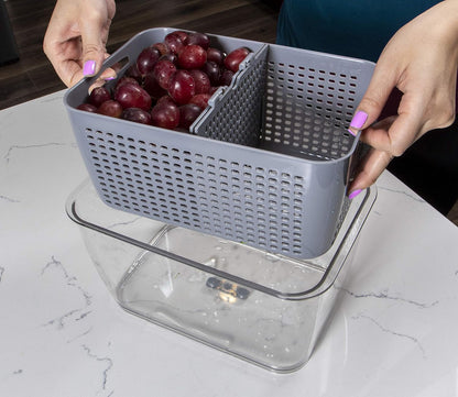 Kitchen Spaces Stackable Fridge Storage Colander Containers, Variety Pack | 3 Sizes to Store Fresh Produce, Organize Washed Fruits and Veggies, Snap and Seal Lids with Adjustable Vents, Hand Wash Only