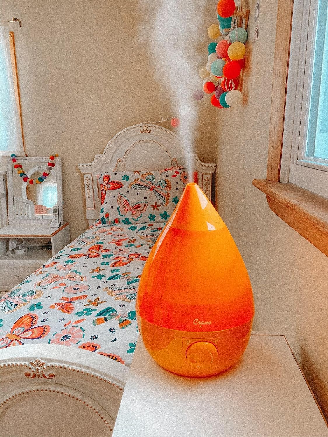 Crane Ultrasonic Cool Mist Humidifier for Bedroom, Baby Nursery, Kids Room, Plants, or Office, Large 1 Gallon Tank, Filter Optional, Blue and White