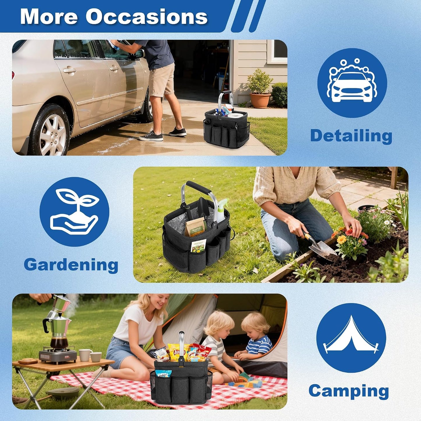 PGmoon Cleaning Caddy Organizer with Handle,Black | Cleaning Tote Bag with Multiple Pockets for Cleaning Supplies, Products Storage, Housekeepers, Kitchen Cleaning Supplies