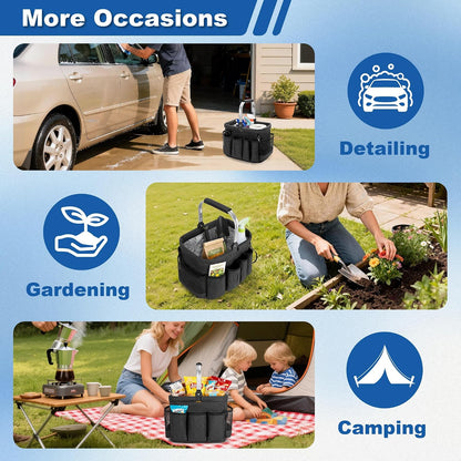 PGmoon Cleaning Caddy Organizer with Handle,Black | Cleaning Tote Bag with Multiple Pockets for Cleaning Supplies, Products Storage, Housekeepers, Kitchen Cleaning Supplies