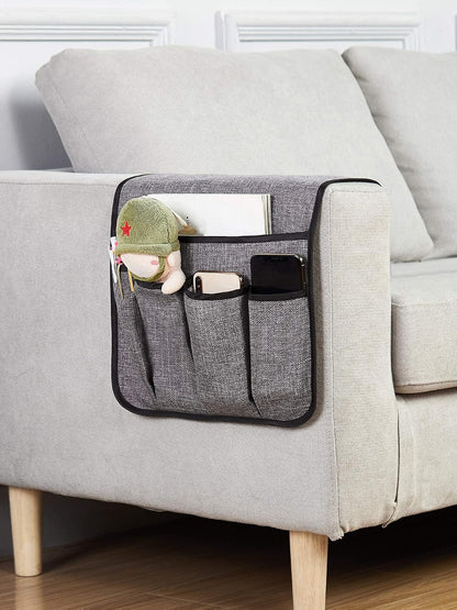 Sofa Armrest Organizer Non-Slip Arm Chair Hanging Caddy Remote Control Holder for Magazine, Phone, Books, Glasses(Black,13in)