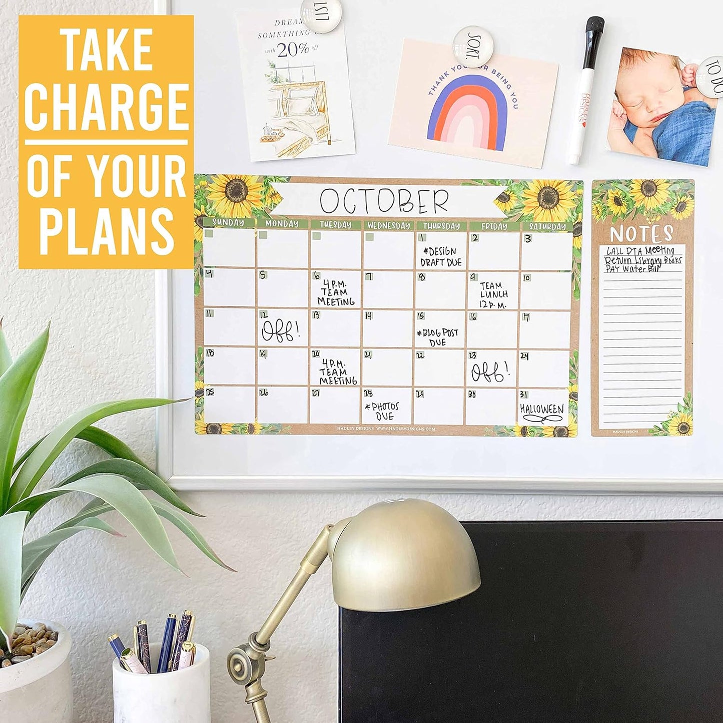 Hadley Designs Magnetic Calendar for Refrigerator - Kraft White Magnetic Dry Erase Calendar, Dry Erase Calendars for Wall, Magnet Fridge Calendars, Notepad for Fridge with Magnet