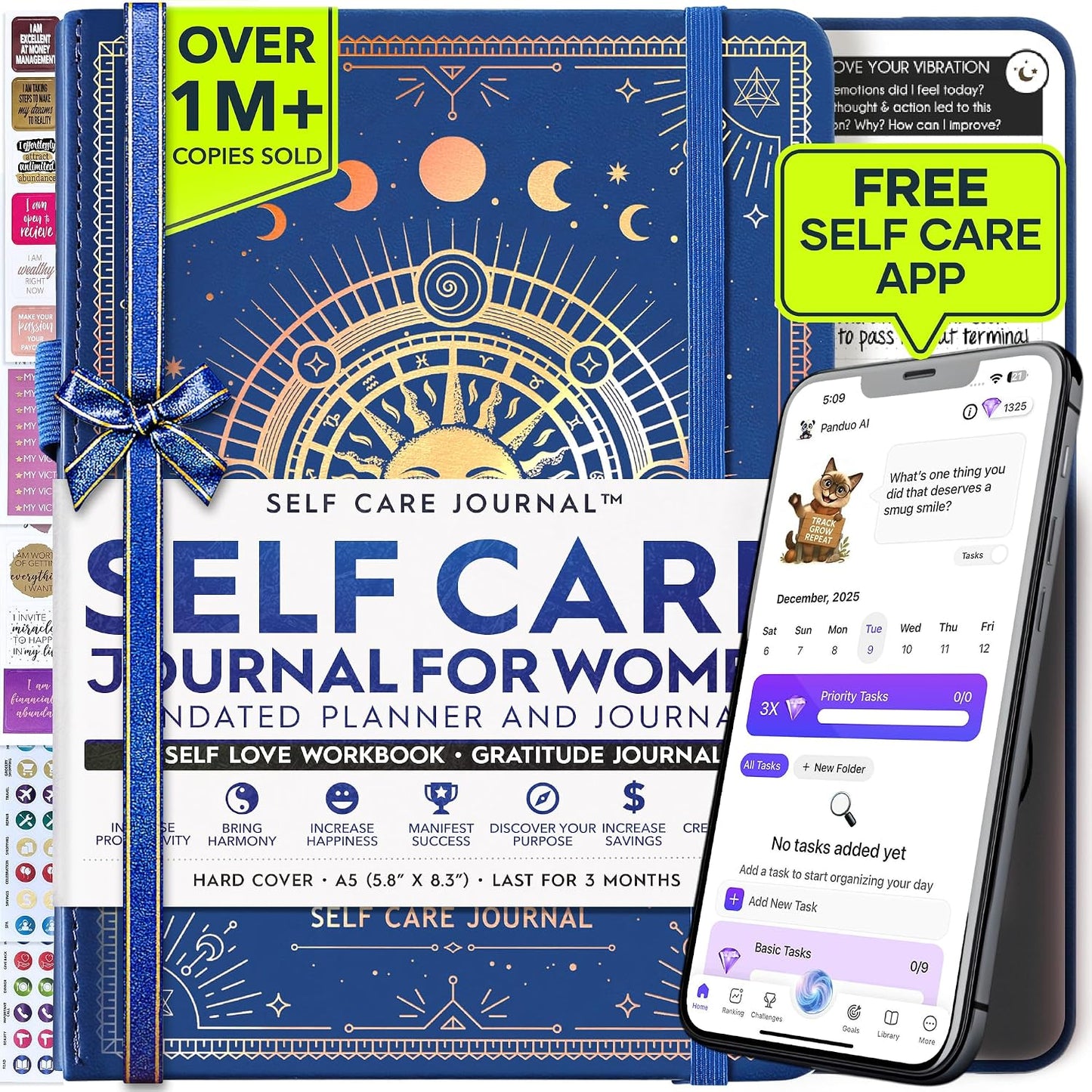 Freedom Mastery Daily Journal of Gratitude, Productivity & Habit Tracker | Undated 90-Day Planner with Daily Reflection, Mindfulness, Positivity, Vision Board & Stickers, Gratitude Journal for Women