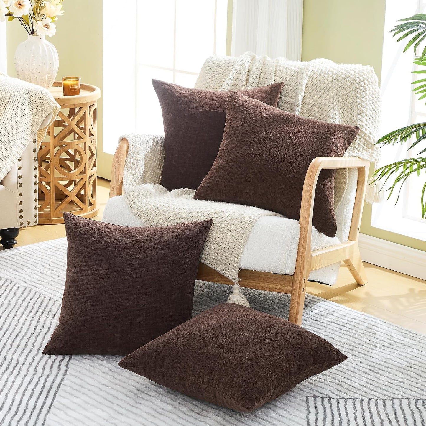 GAWAMAY Lumbar Support Pillow Decorative Rectangle Throw Pillow Covers 12"x20" Inch Set of 2, Soft Chenille Fall Pillowcase for Living Room Bedroom Sofa Couch Cushion Cover Grey 30x50cm (No Insert)
