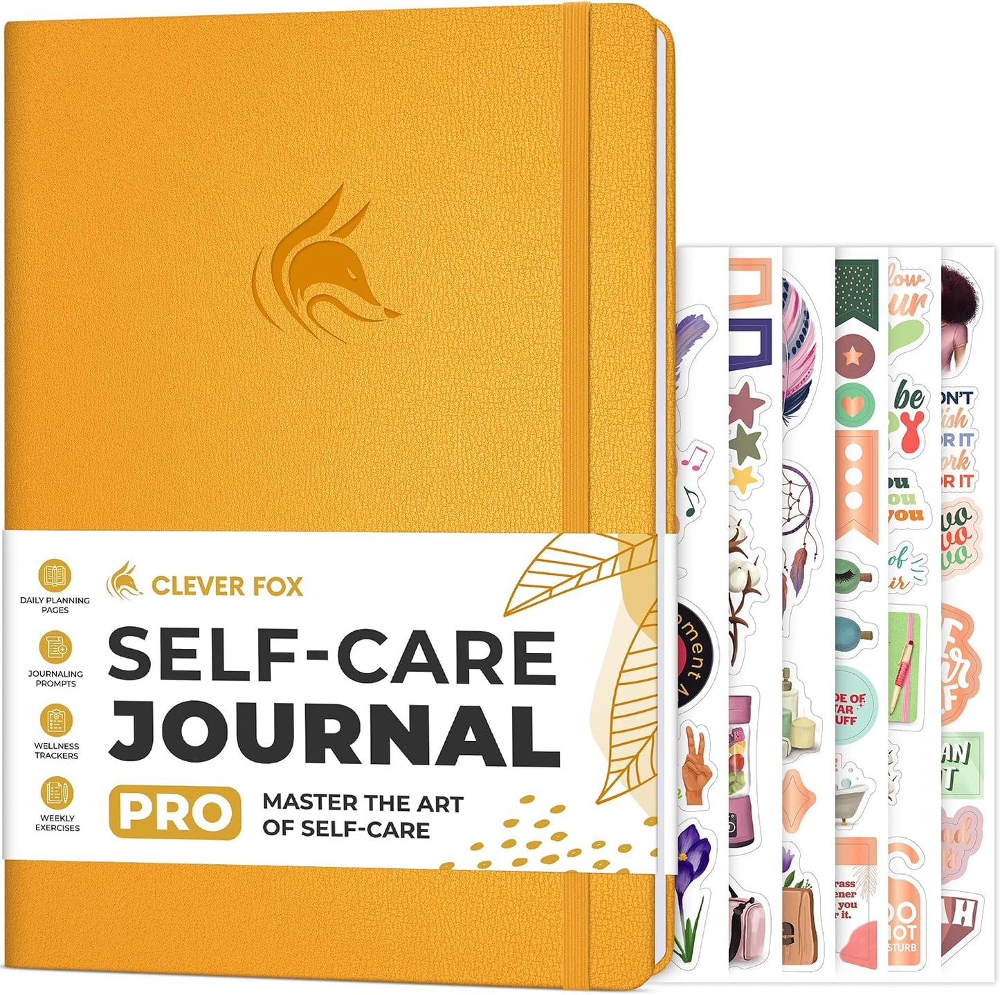 Clever Fox Self-Care Journal PRO for Women, Mental Health, Seashell | Guided daily life reflection, wellness, gratitude, and mood prompts, habit tracker, 7x10 in, eco leather hardcover