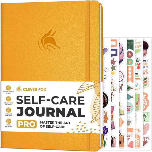 Clever Fox Self-Care Journal PRO for Women, Mental Health, Seashell | Guided daily life reflection, wellness, gratitude, and mood prompts, habit tracker, 7x10 in, eco leather hardcover