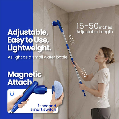 2026 Upgraded Electric Spin Scrubber: 120 Min Runtime, IPX7 Waterproof Cordless Power Scrubber, Adjustable Extension Handle, 8 Heads, 2 Speeds for Shower, Tub, Tile & Floor