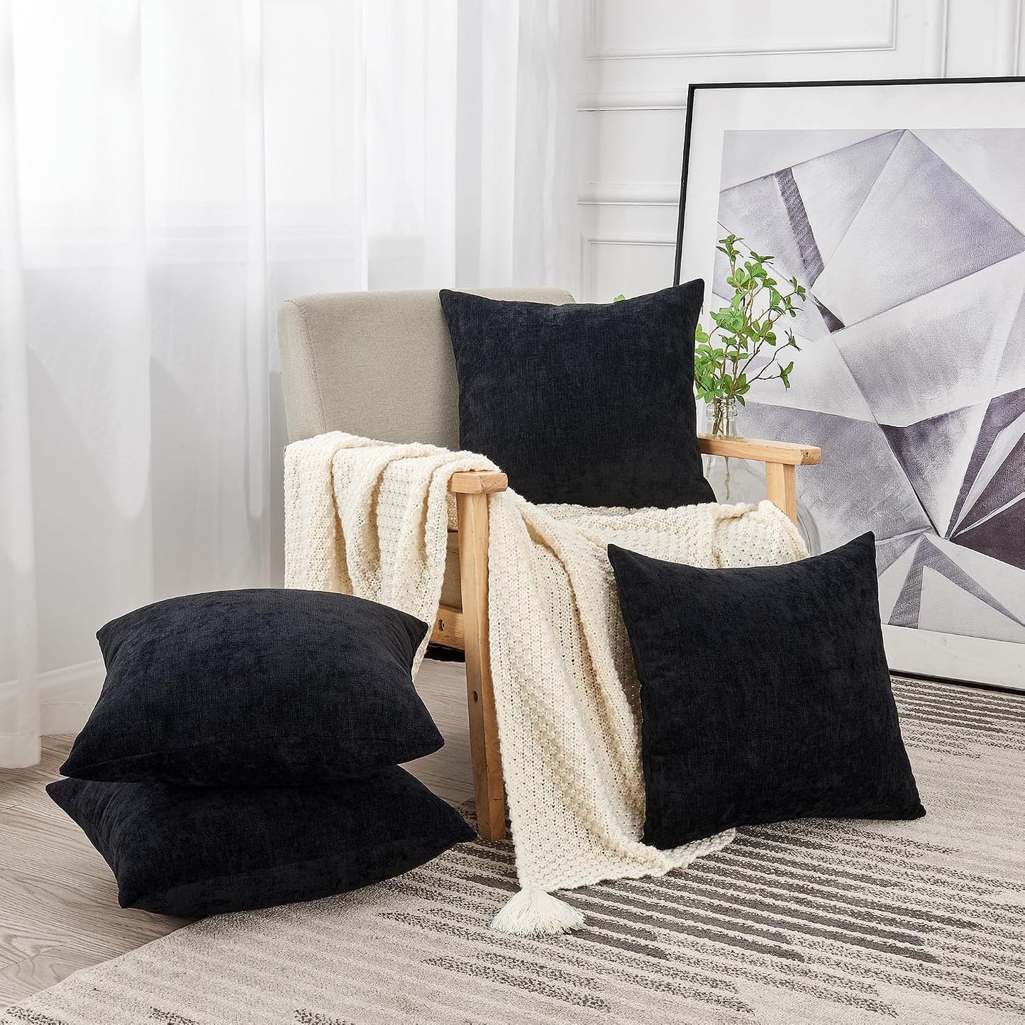 GAWAMAY Lumbar Support Pillow Decorative Rectangle Throw Pillow Covers 12"x20" Inch Set of 2, Soft Chenille Fall Pillowcase for Living Room Bedroom Sofa Couch Cushion Cover Grey 30x50cm (No Insert)