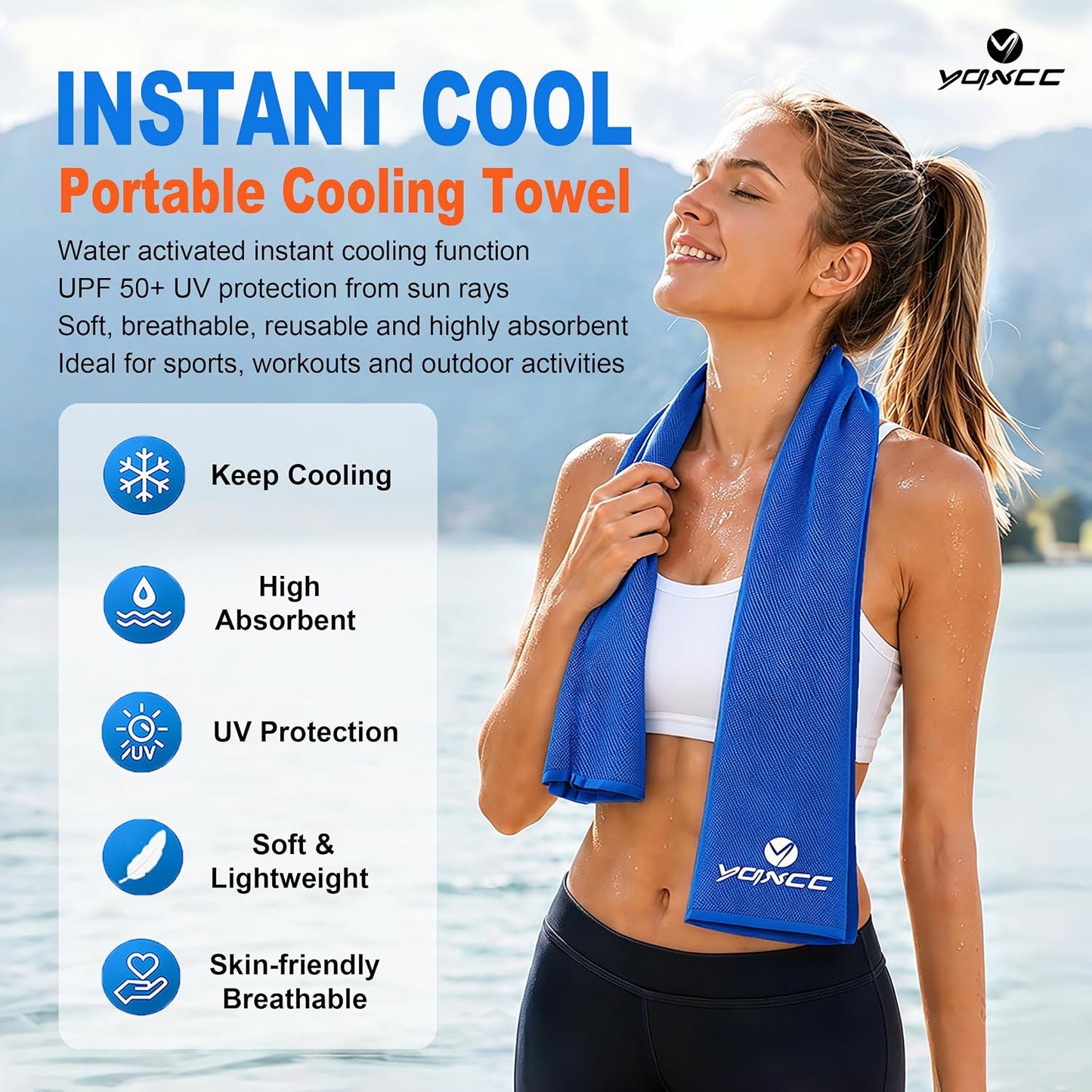 YQXCC 4 Pack Cooling Towels (47"x12"), Ice Cool Towels for Neck & Face | Soft Breathable Microfiber, Instant Cooling Neck Wraps, Ideal for Yoga, Golf, Gym, Running, Camping & Hot Weather
