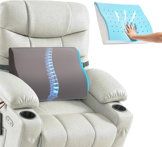Dual-Layer Memory Foam Lumbar Support Pillow for Recliner, Grey