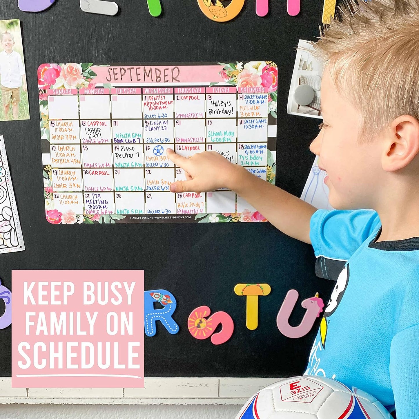 Hadley Designs Magnetic Calendar for Refrigerator - Kraft White Magnetic Dry Erase Calendar, Dry Erase Calendars for Wall, Magnet Fridge Calendars, Notepad for Fridge with Magnet
