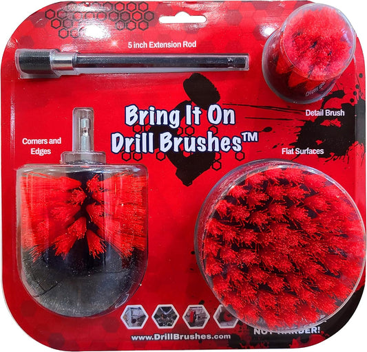 Drill Brush Attachment Set Three Brushes| Bring It On Power Scrubber Brush Cleaning Kit | Plus 6 Inch Extension, Use On Grout, Cars, Bathroom Surfaces, Tile, Baseboard, Shower and Tubs