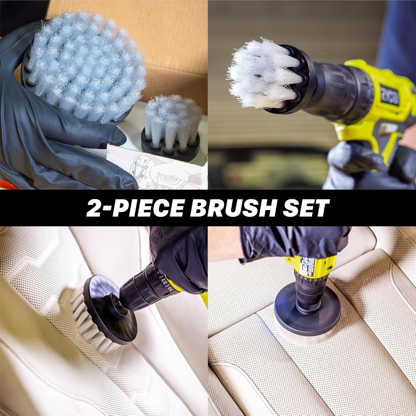 Maxshine Universal M8 Light-Duty Soft Leather & Fabric Brush Drill Attachment – White Scrub Brush Kit for Fabric, Leather, Upholstery, Convertable Top & Seats – Removes Grime, Stains, Dirt & Buildup