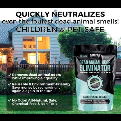 Dead Animal Smell Eliminator Pouch – Fragrance-Free Activated Charcoal Odor Absorber With Specialized Zeolite– Attics, Walls, Crawlspaces. For After Cleanup. Pet & Kid Safe, XL, Covers 375 Sq Ft