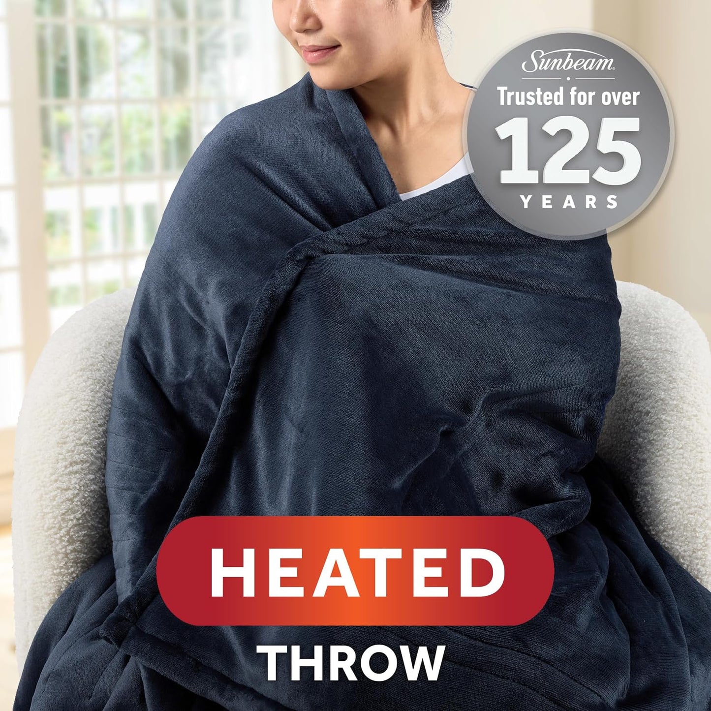 Sunbeam Electric Throw Royal Mink Sherpa Heated Blanket, 4 Heat Settings, 4-Hour Auto Shut-Off, Fast Heating, Luxurious and Ultra Comfy, Cabernet Color, 50" x 60"
