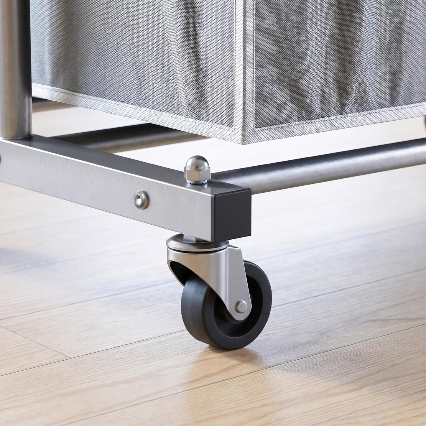 Simple Houseware Laundry Sorter Cart with Hanging Rod, Silver | Extendable Width from 30.25 to 49.25", Removable 3-Section Laundry Basket