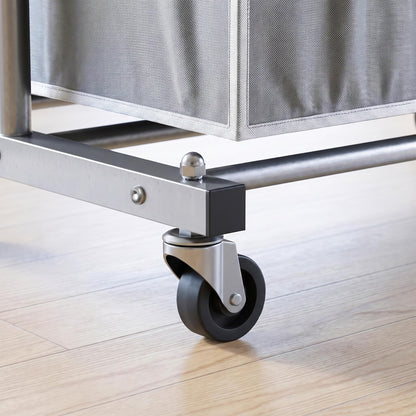 Simple Houseware Laundry Sorter Cart with Hanging Rod, Silver | Extendable Width from 30.25 to 49.25", Removable 3-Section Laundry Basket