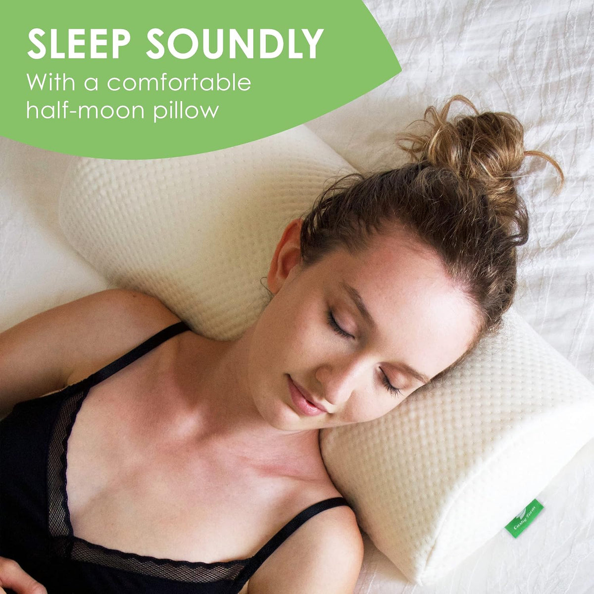 Cushy Form Bolster Pillow for Lumbar and Leg Support - 22.1 x 8.7 x 5.1 Inches Half Moon Memory Foam Cushion for Stomach, Back & Side Sleepers - Roll Pillows for Back and Neck w/Washable Cover