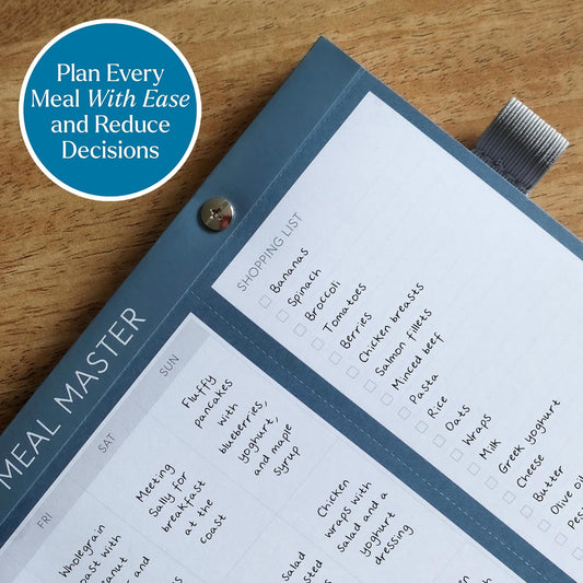 Magnetic Weekly Meal Planner for Fridge - 52 Undated Tear Off Sheets with Grocery List - Thick 120gsm No Bleed Paper - Strong Full Width Magnet - Family Meal Planning Board 11.3 x 8.3 | Undated weekly meal planner with tear-off shopping list, thick