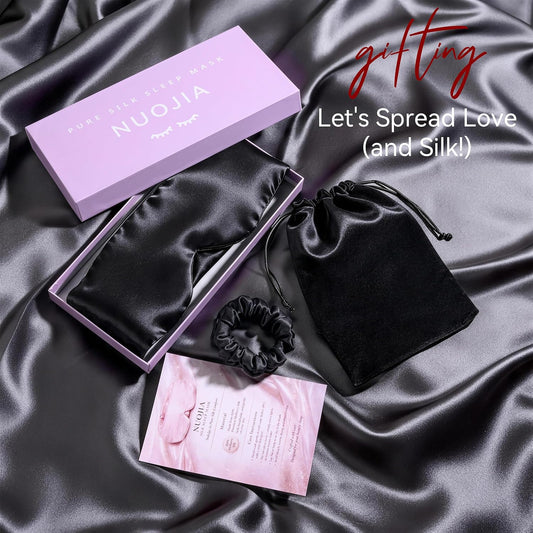 Silk Sleep Mask 22 Momme 100% Mulberry Silk & 3.5cm Silk Hairband Set for Side Sleeper Women Men,Light Blocking Nose Pad, Adjustable Silent Strap,Eye Mask fo Home & Travel Use (Pink)
