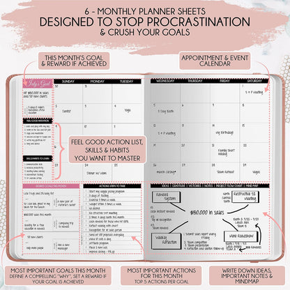 Freedom Mastery Daily Journal of Gratitude, Productivity & Habit Tracker | Undated 90-Day Planner with Daily Reflection, Mindfulness, Positivity, Vision Board & Stickers, Gratitude Journal for Women