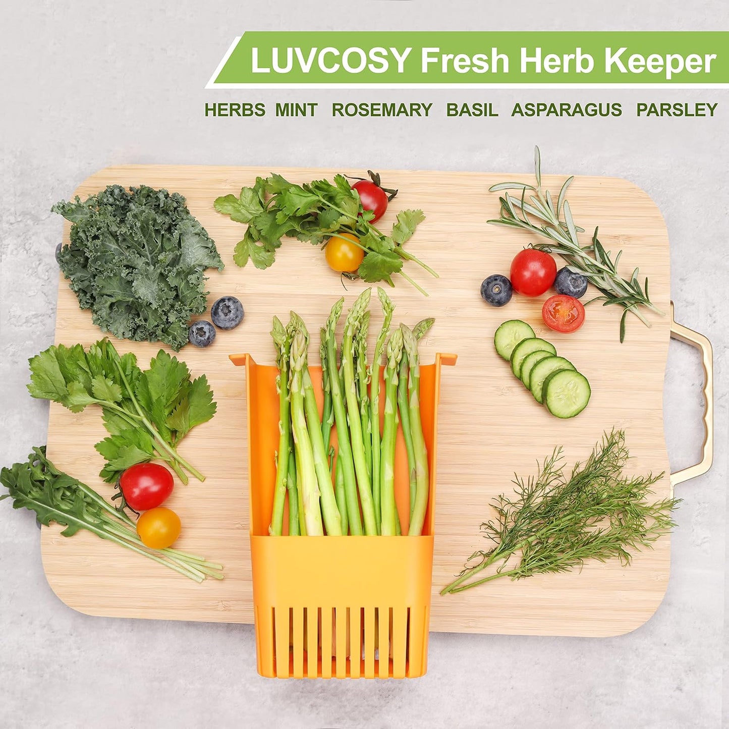 LUVCOSY 3 Pack Herb Keeper, BPA-Free Plastic Herb Saver with an Inner Basket for Cilantro, Mint, Parsley, and Asparagus, Keeps Fresh Herbs for 3 Times Longer