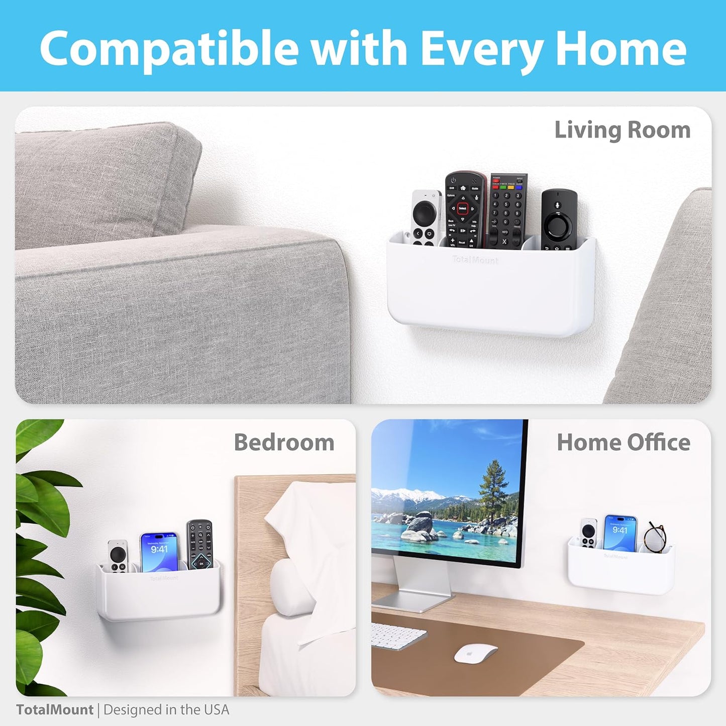 TotalMount Drop-Free Remote Holder – Removable Adhesive Strips – XL Black | Designed in the USA – Simply Put the Remotes In – No Tricky Magnet Alignment Needed (Holds 3 or 4 Remote Controls)