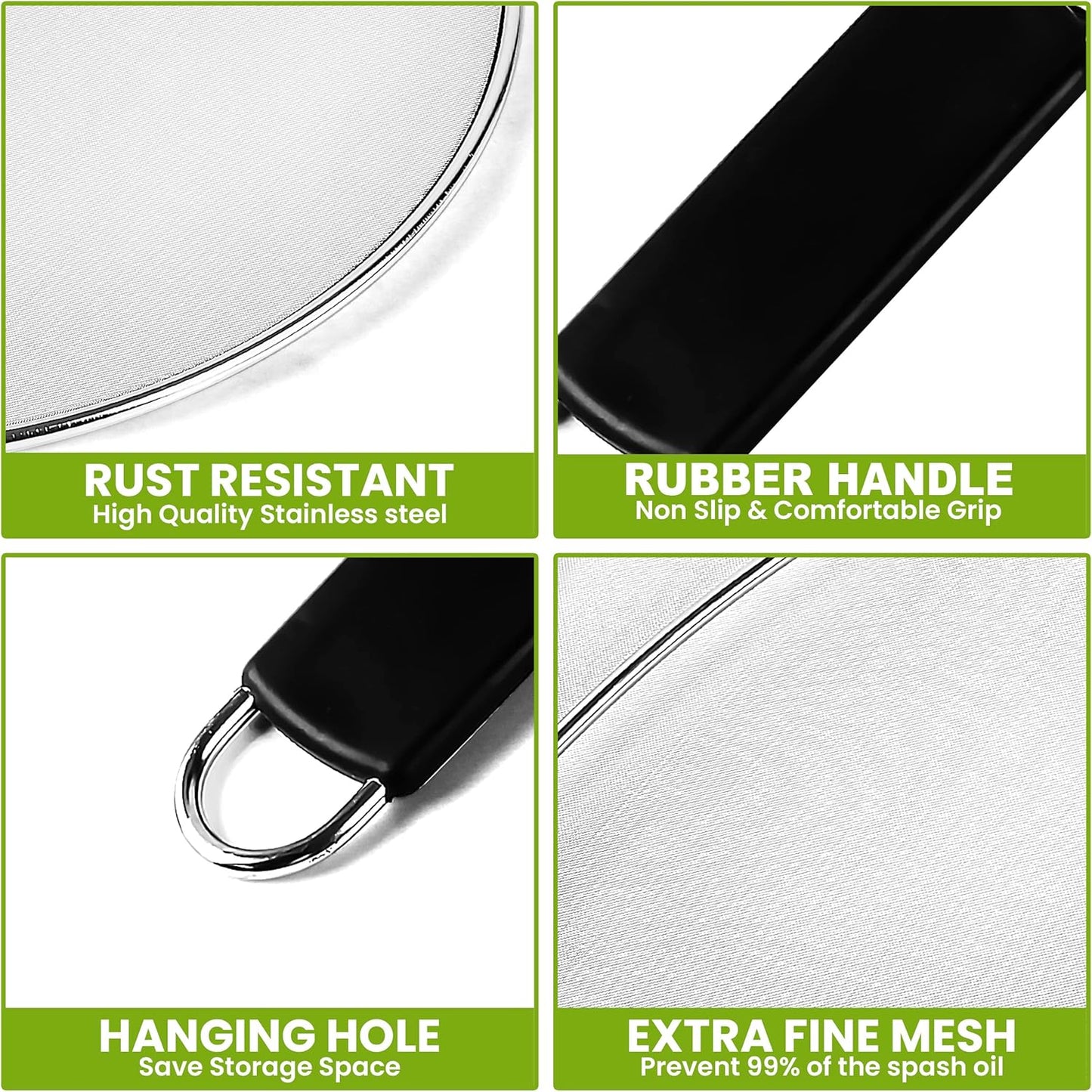 13" Grease Splatter Screen for Cooking | Stainless Steel Oil Splatter Guard and Ultra-Fine Mesh Protects Skin from Burns | TPR Tight-Grip Handle (Red)
