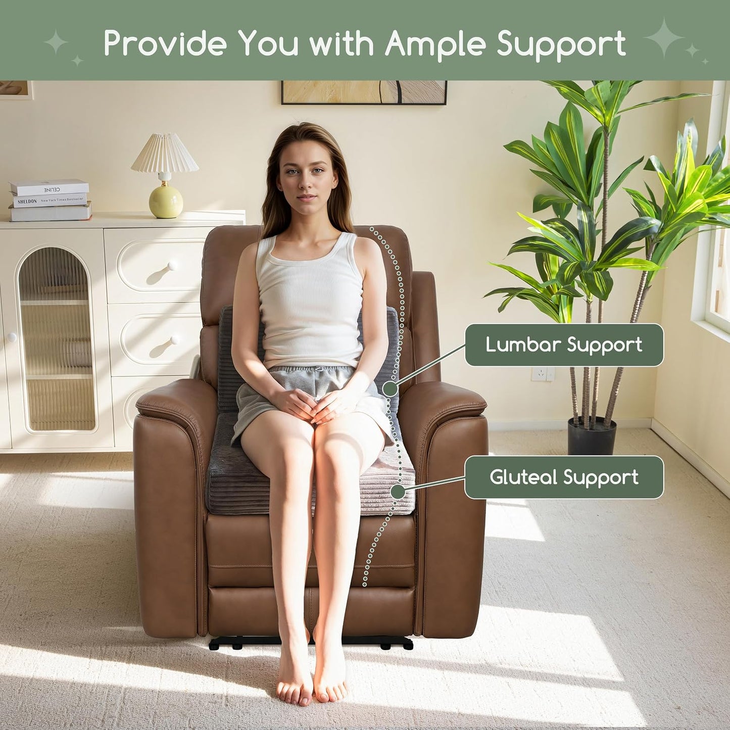 HIGOGOGO Corduroy Recliner Chair Cushion with Lumbar Support Pillow Soft Non-Slip 4" Thick Seat Pad Prevent Buttocks & Back Pain in Seniors (Beige, 12" Backrest)