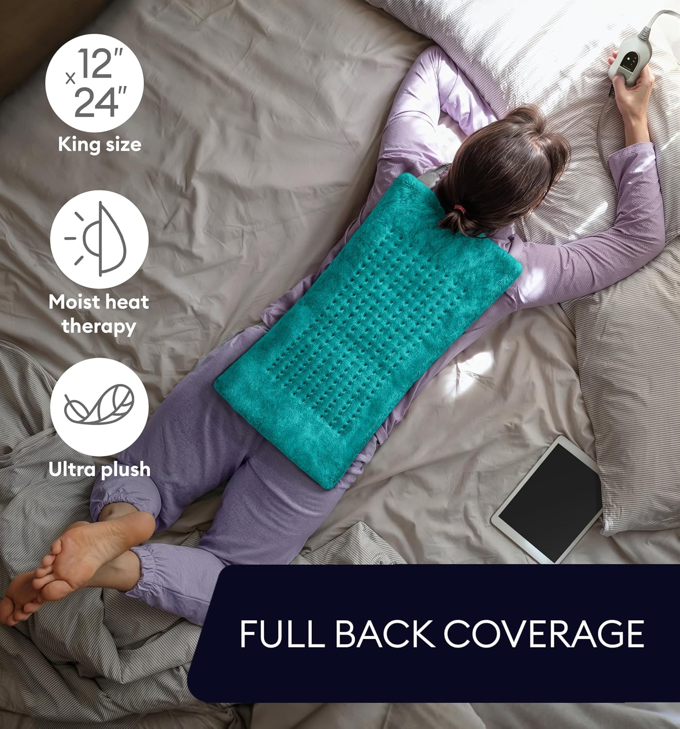 GENIANI Back Pain & Relaxation Gifts for Women – Electric Heating Pad for Back, Neck & Shoulders, Soft Microplush Electric Throw Heating Pad for Period Comfort, Fast Heating, Auto Shut Off, 12"x24"