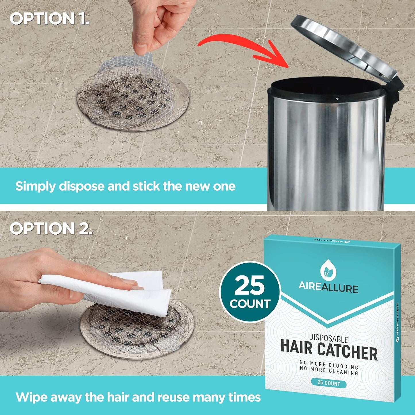 25 Pack Disposable Shower Drain Hair Catcher Mesh Stickers - Peel & Stick Drain Strainers to Prevent Clogs, Strong Waterproof Adhesive, Mess-Free Disposable Drain Covers for Shower & Bathtub