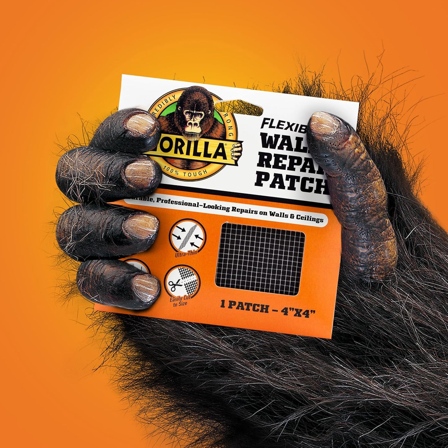 Gorilla Durable Wall Repair Patch, 4x4, for Walls & Ceilings | Flexible for Curves and Corners, Ultra-Thin and Easily Cut, Self-Adhering, Professional-Looking Repairs on Walls