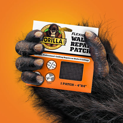 Gorilla Durable Wall Repair Patch, 4x4, for Walls & Ceilings | Flexible for Curves and Corners, Ultra-Thin and Easily Cut, Self-Adhering, Professional-Looking Repairs on Walls