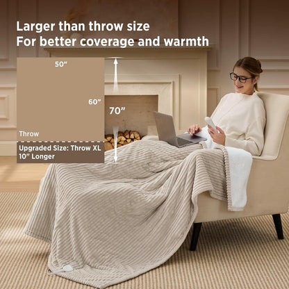 Bedsure GentleSoft Heated Blanket Throw - Soft Ribbed Flannel Electric Blanket, Gifts for Grandma (50x60 inches, Grey)