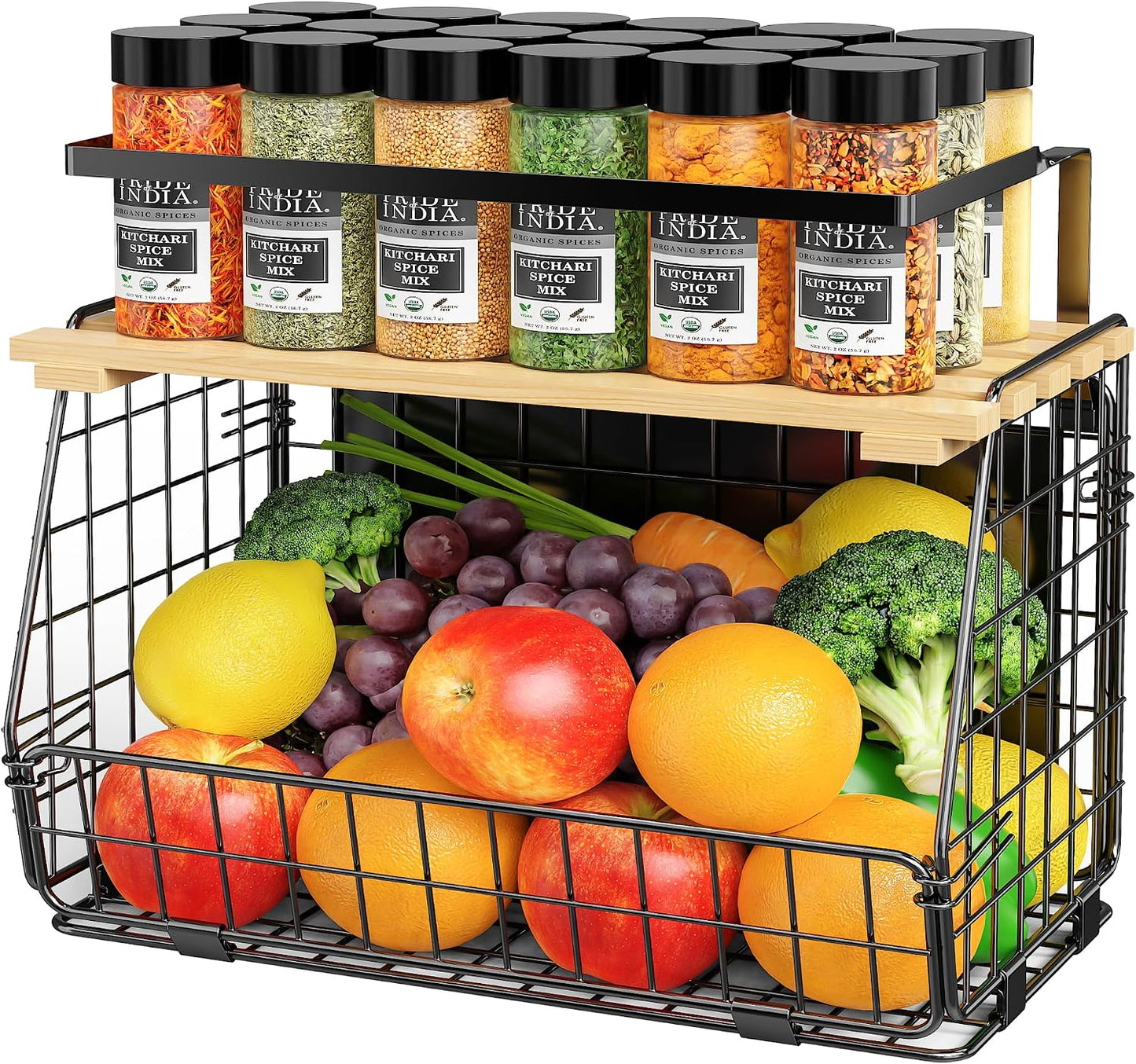 2 Pack Magnetic Shelf for Fridge, Fruit Potato Onion Storage Bins | Magnetic Basket with Lid, Side of Fridge Storage, Produce Basket for Fruits Vegetables Spices, Kitchen Pantry Organizer